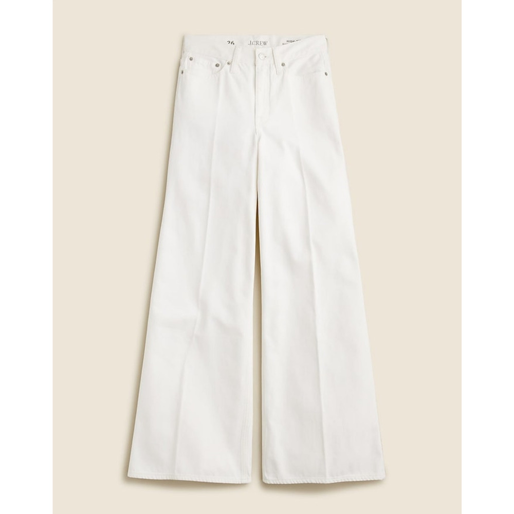 J.Crew Jeans WMNS 32 White Solid High Rise Super Wide Leg Rigid Denim Retro 70s